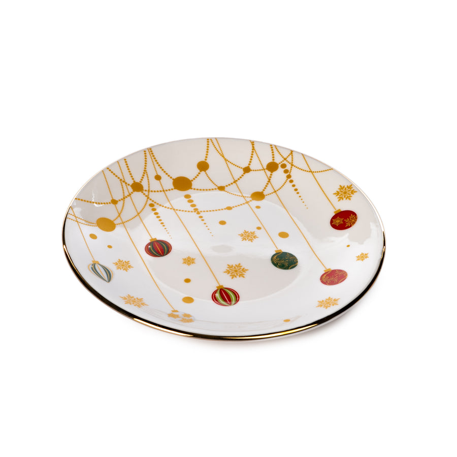 PRATO XMAS BRANCO/DOURADO E MULTI 15,5CM