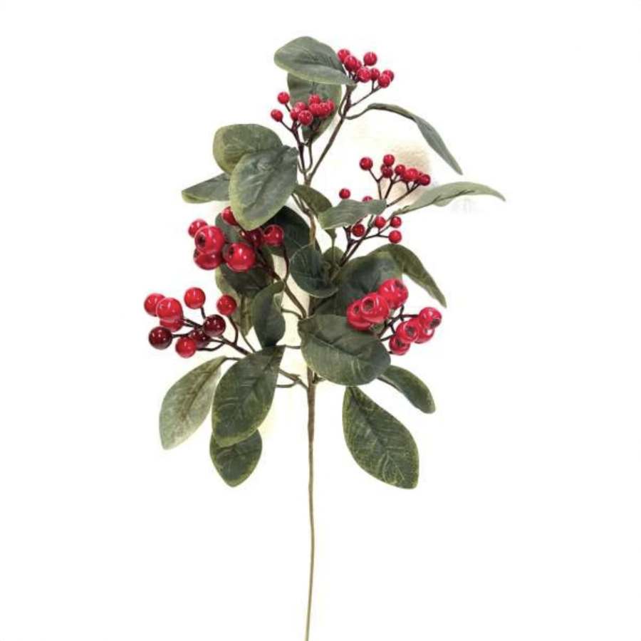 HASTE C/FOLHAS E BAGAS VEMELHAS 55CM