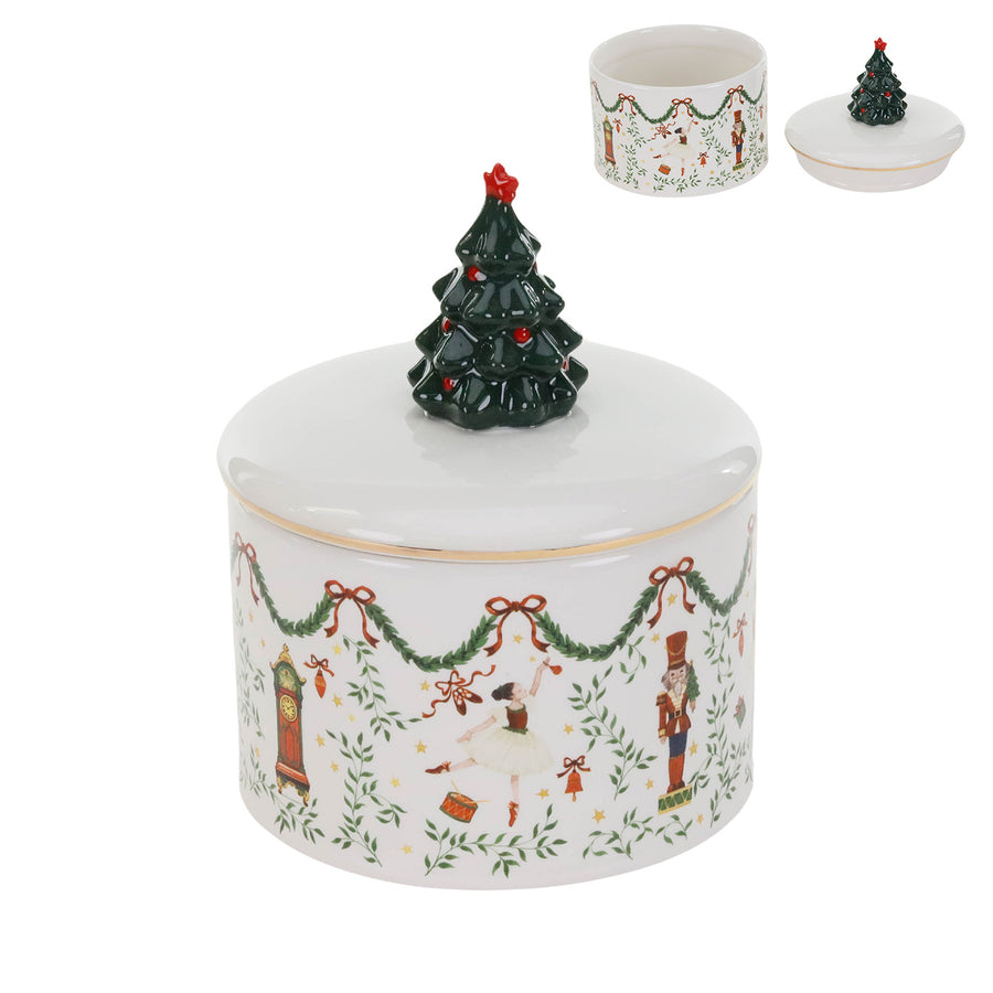 CAIXA BOLACHAS QUEBRA-NOZES C/ARVORE BRANCO/VERDE 19CM