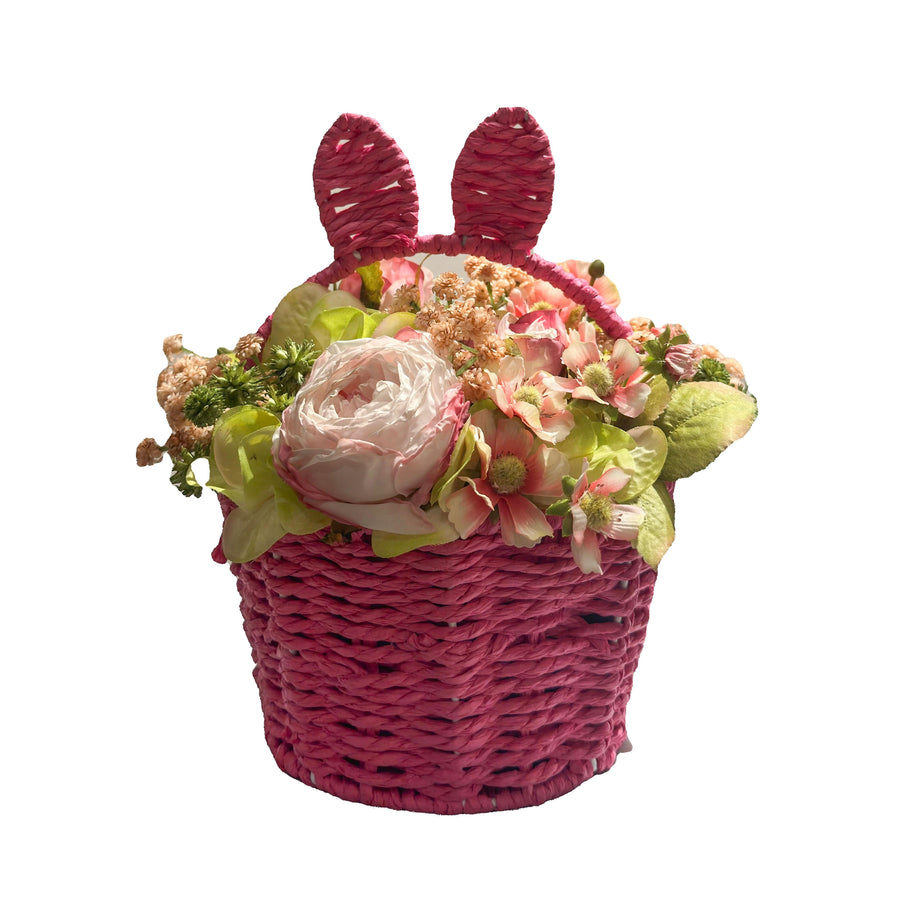 CESTO COELHO ROSA C/FLOR MIX 26x23