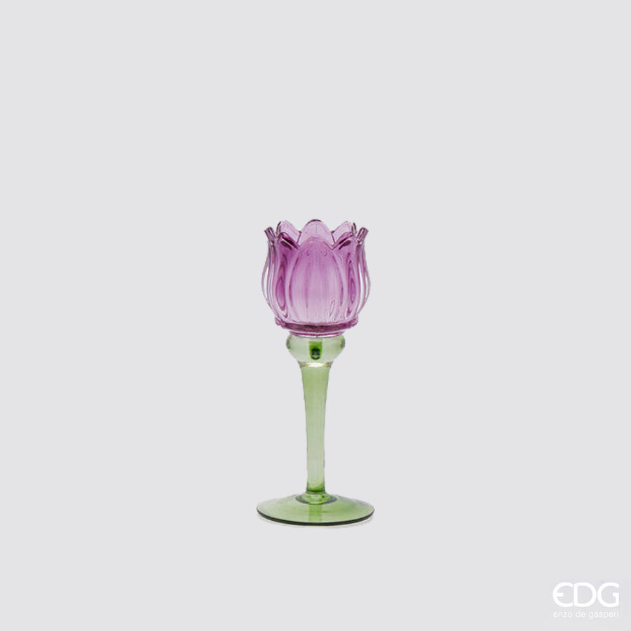 SUPORTE VELA TULIPA LILAS 19x8CM