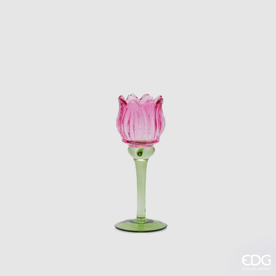 SUPORTE VELA TULIPA ROSA 19x8CM