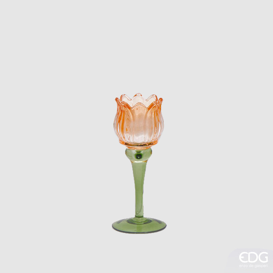 SUPORTE VELA TULIPA CORAL 19x8CM