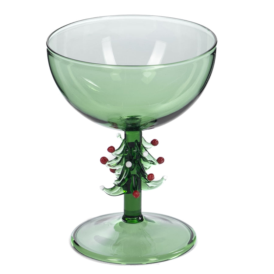 TAÇA VIDRO VERDE C/AZEVINHO 18CM