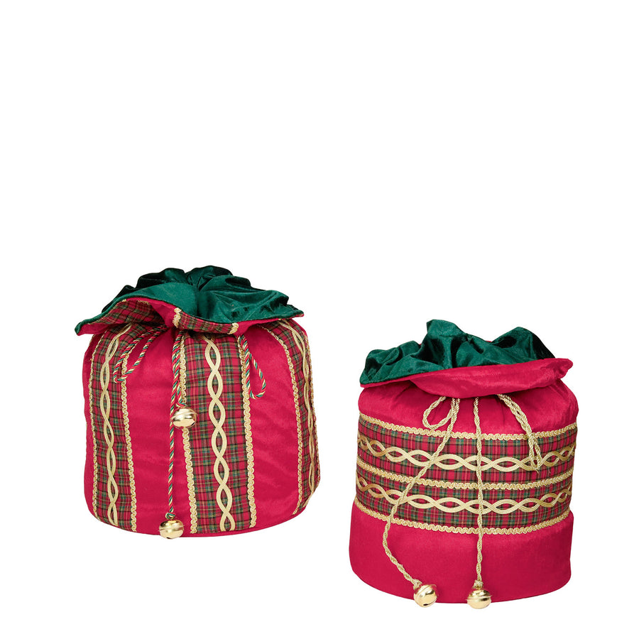 SACO PRESENTE VELUDO VERMELHO/VERDE 32CM