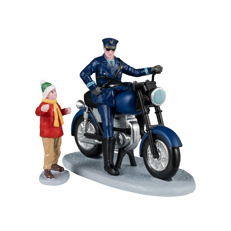 POLICIA NA MOTO E MENINO  4,5 x 9,5 x 6,5
