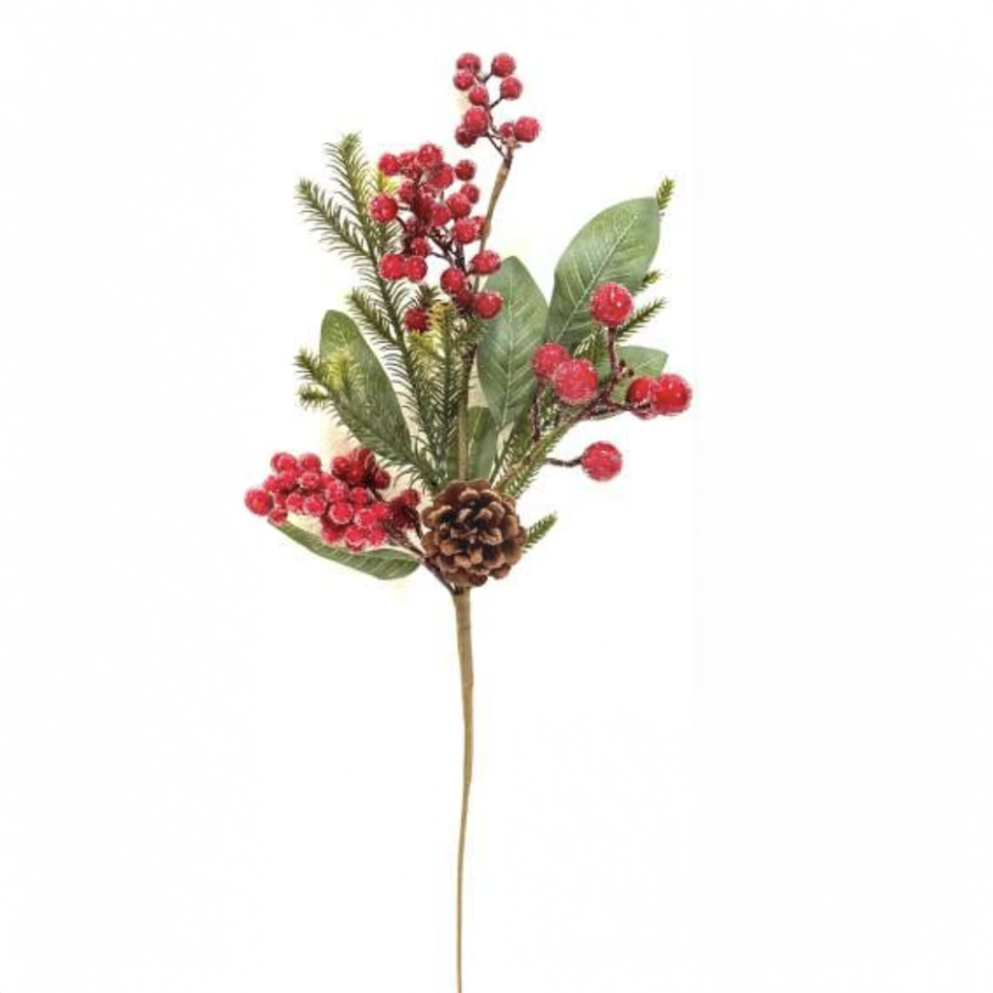 HASTE BAGAS VERMELHAS E PINHAS 55CM
