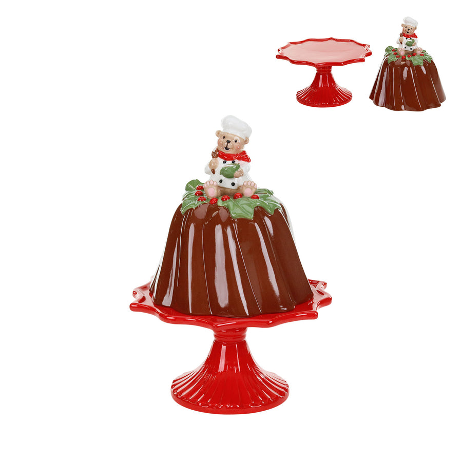 BOLEIRA C/TAMPO CAKE CASTANHO/VERMELHO 31CM