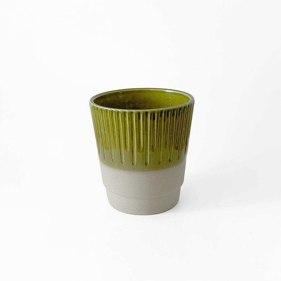 VASO CERAMICA RISCAS VERDE/CINZA 13x15CM