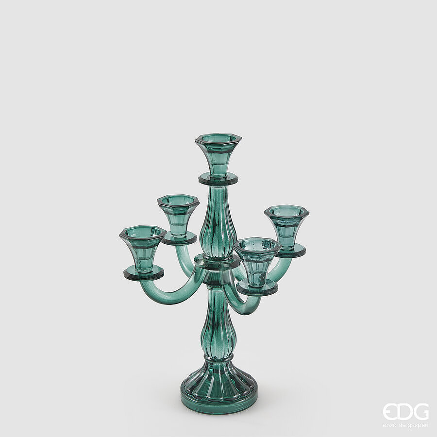 CANDELABRO CRYSTAL SINUOSO TURQUESA X5 H.35 L.19 L.19