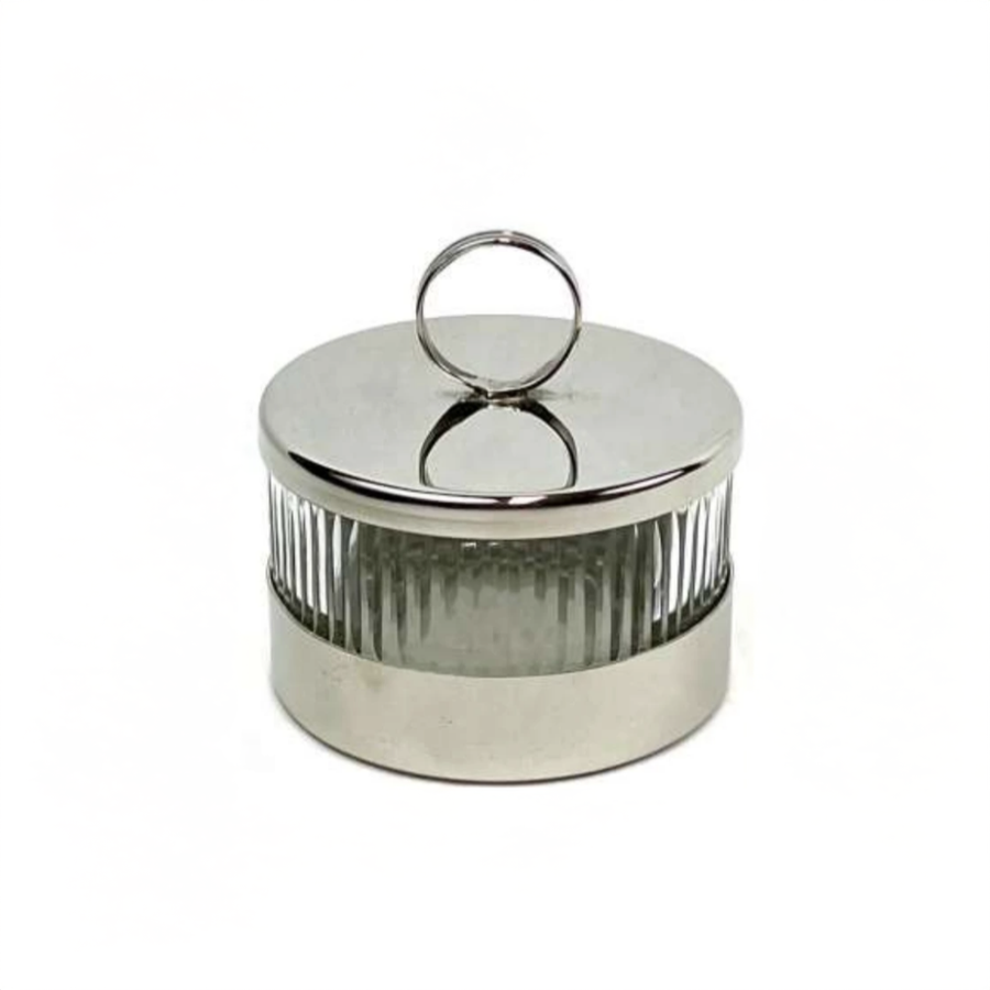CAIXA METAL PRATEADA C/ VIDRO 9CM