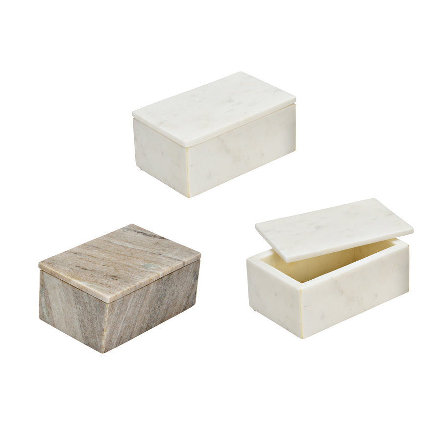 CAIXA MARMORE BRANCO/BEGE/DOURADO 16x7x10CM SORTIDO