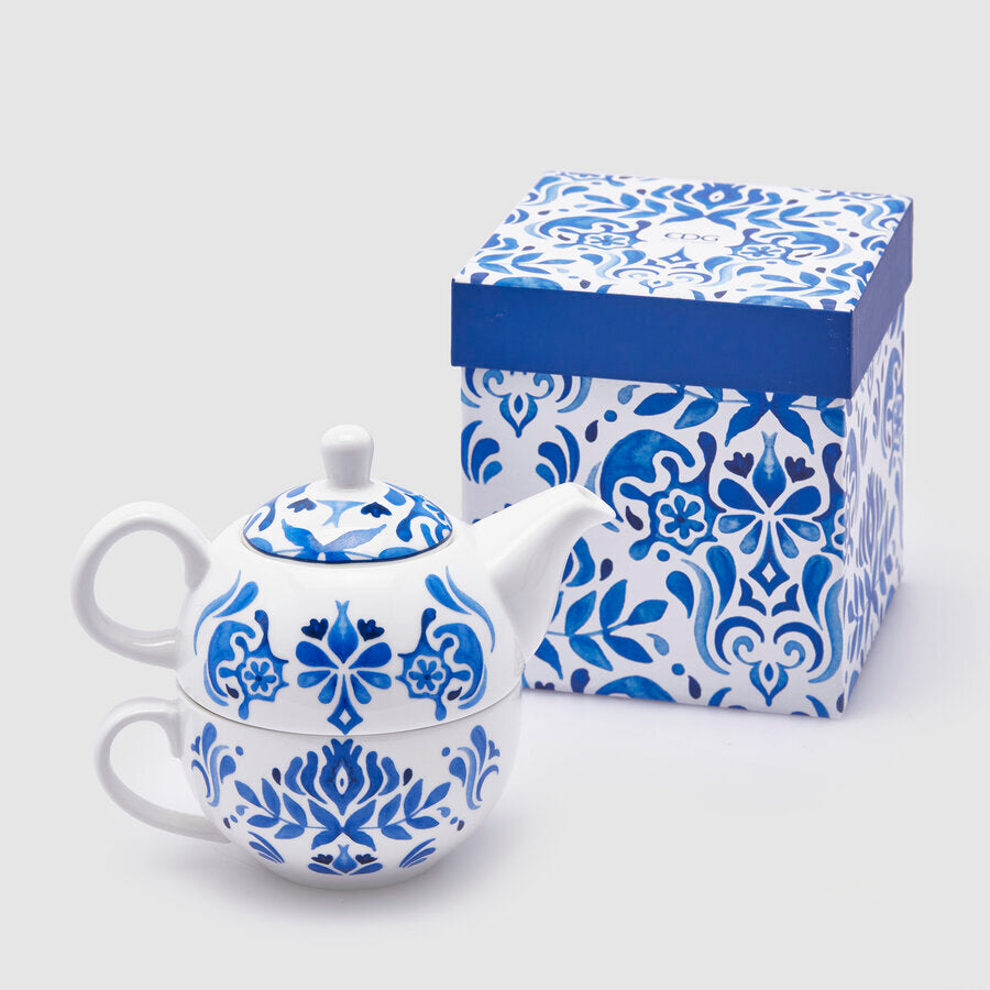 SET BULE E CHAVENA AZUL/BRANCO 13X12CM