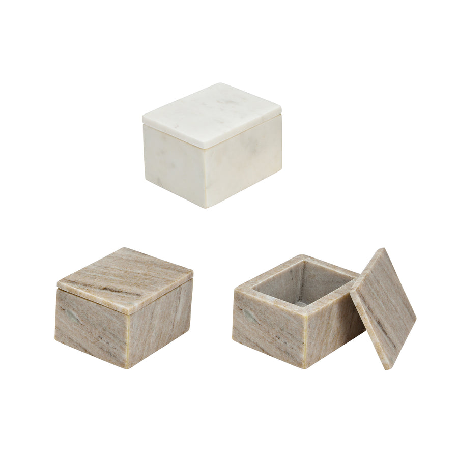 CAIXA MARMORE BRANCO/BEGE/DOURADO 10x7x8CM SORTIDO