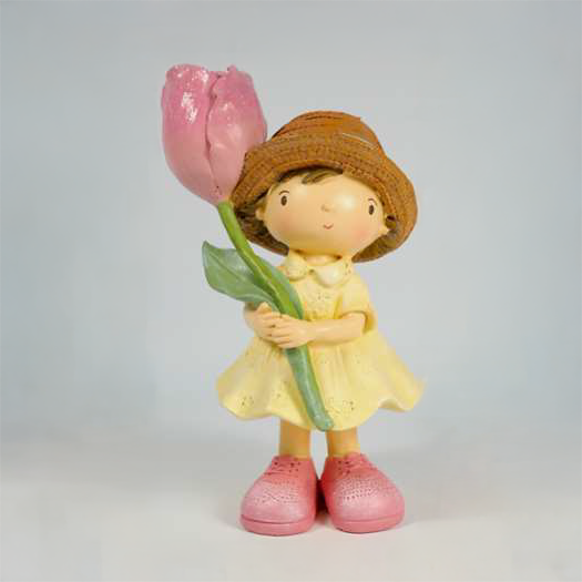 MENINA C/TULIPA ROSA 17,8CM