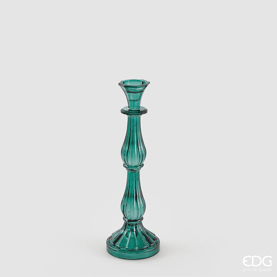 SUPORTE VELA CRYSTAL SINUOSO TURQUESA H.31 D.10