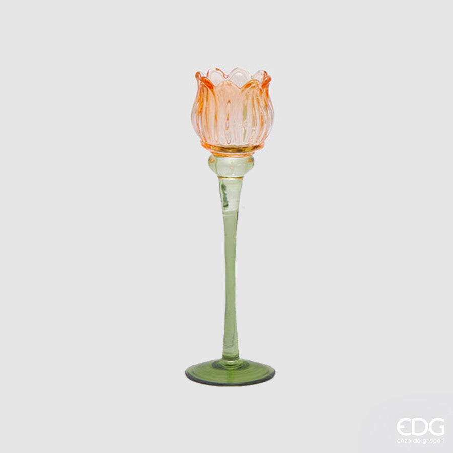 SUPORTE VELA TULIPA CORAL 27x8CM