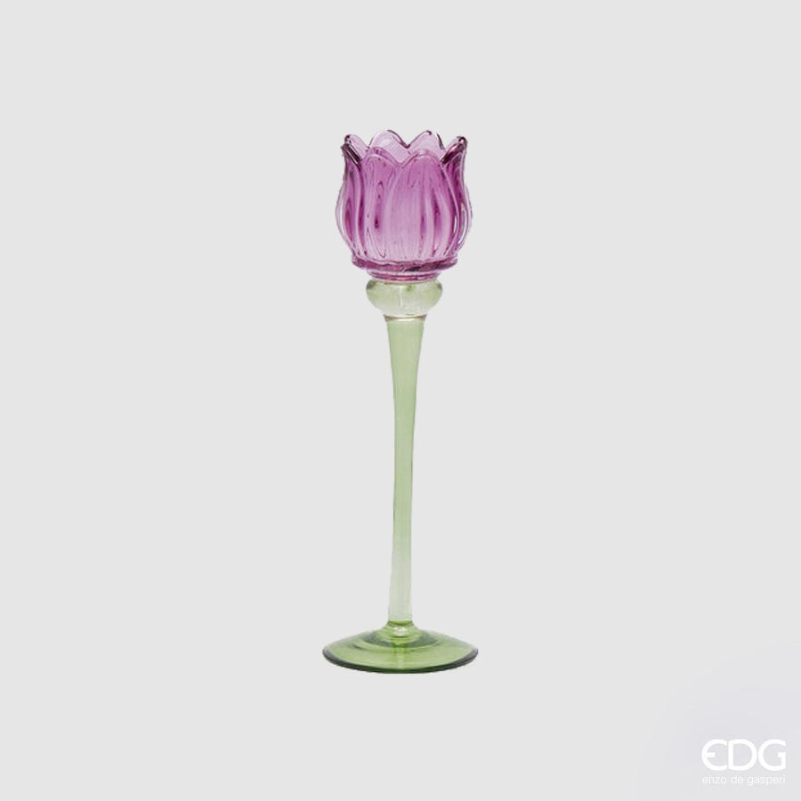 SUPORTE VELA TULIPA LILAS 27x8CM