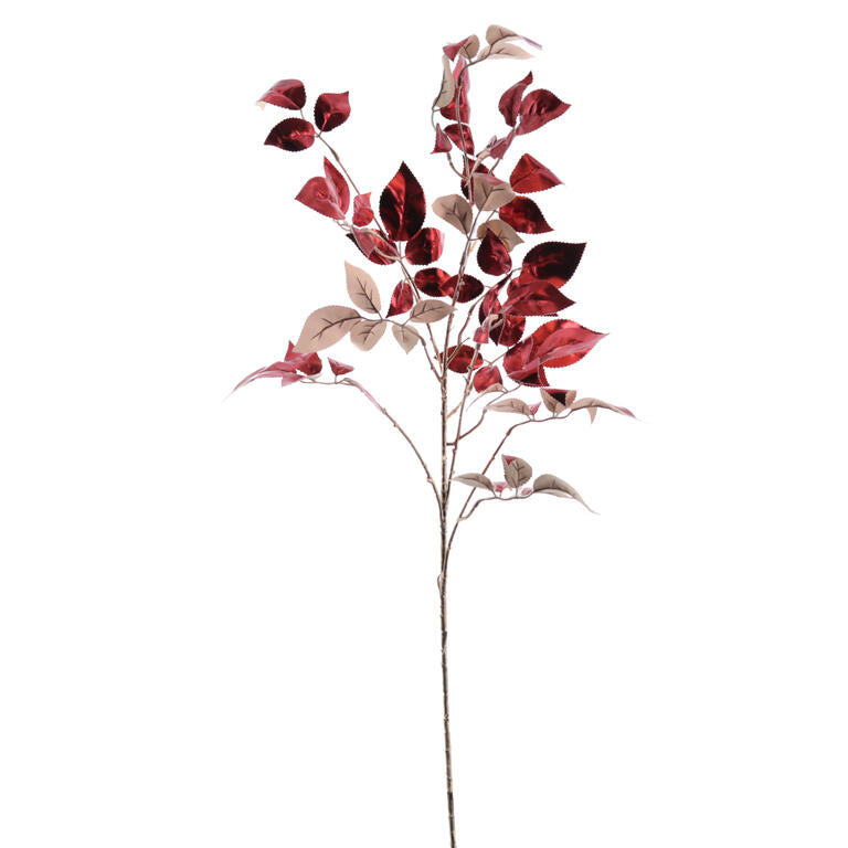 HASTE FOLHAS ROSEIRA VERMELHO METALIZADO