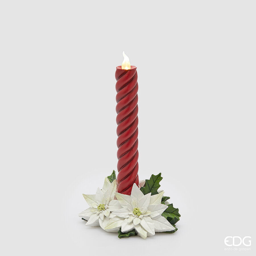 VELA LED TWIST C/FLOR VERMELHO/VERDE/BRANCO H.28 D.15