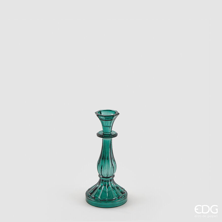 SUPORTE VELA CRYSTAL SINUOSO TURQUESA H.21 D.10