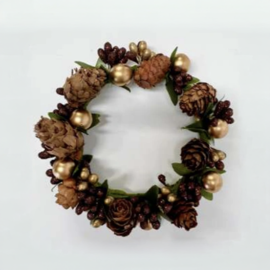 MINI COROA PINHAS E BAGAS DOURADAS 3,8CM