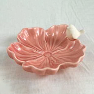 TAÇA FLOR ROSA C/PASSARO BRANCO 14x2,5CM