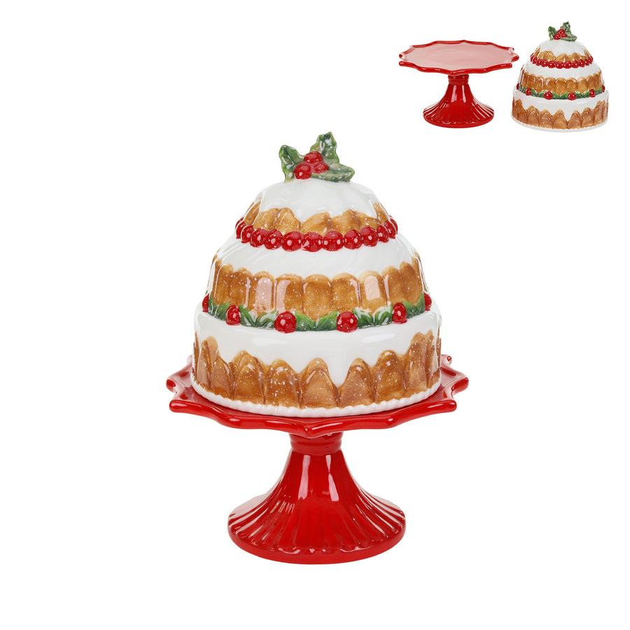 BOLEIRA CAKE VERMELHO/TAUPE 29CM