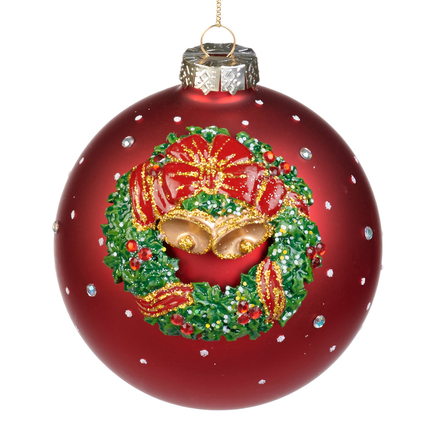 BOLA XMAS C/COROA VERMELHO/VERDE 12CM