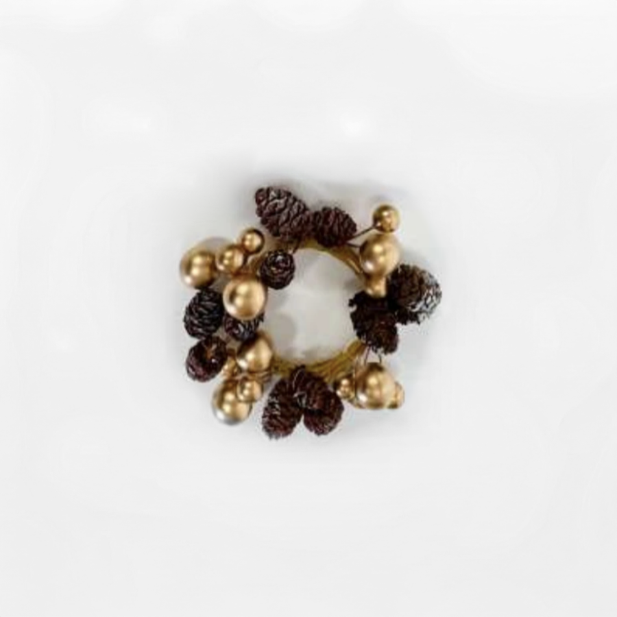 MINI COROA PINHAS E BAGAS DOURADAS 3,8CM