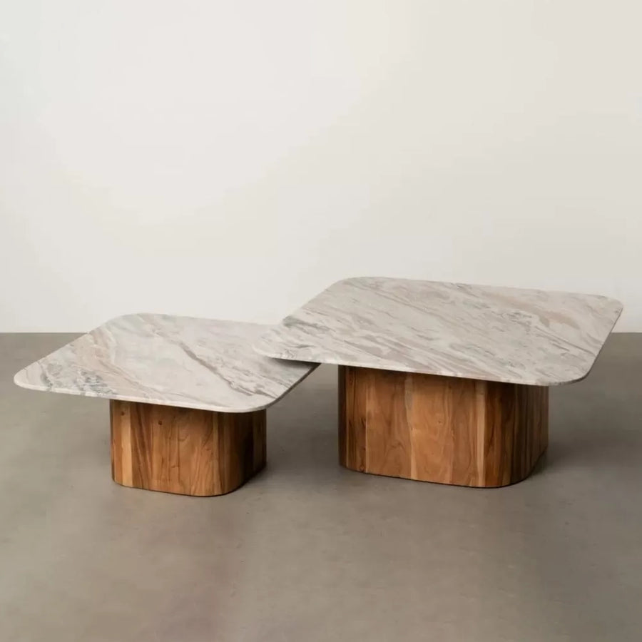 MESA APOIO MADEIRA MARMORE 80X80X36CM