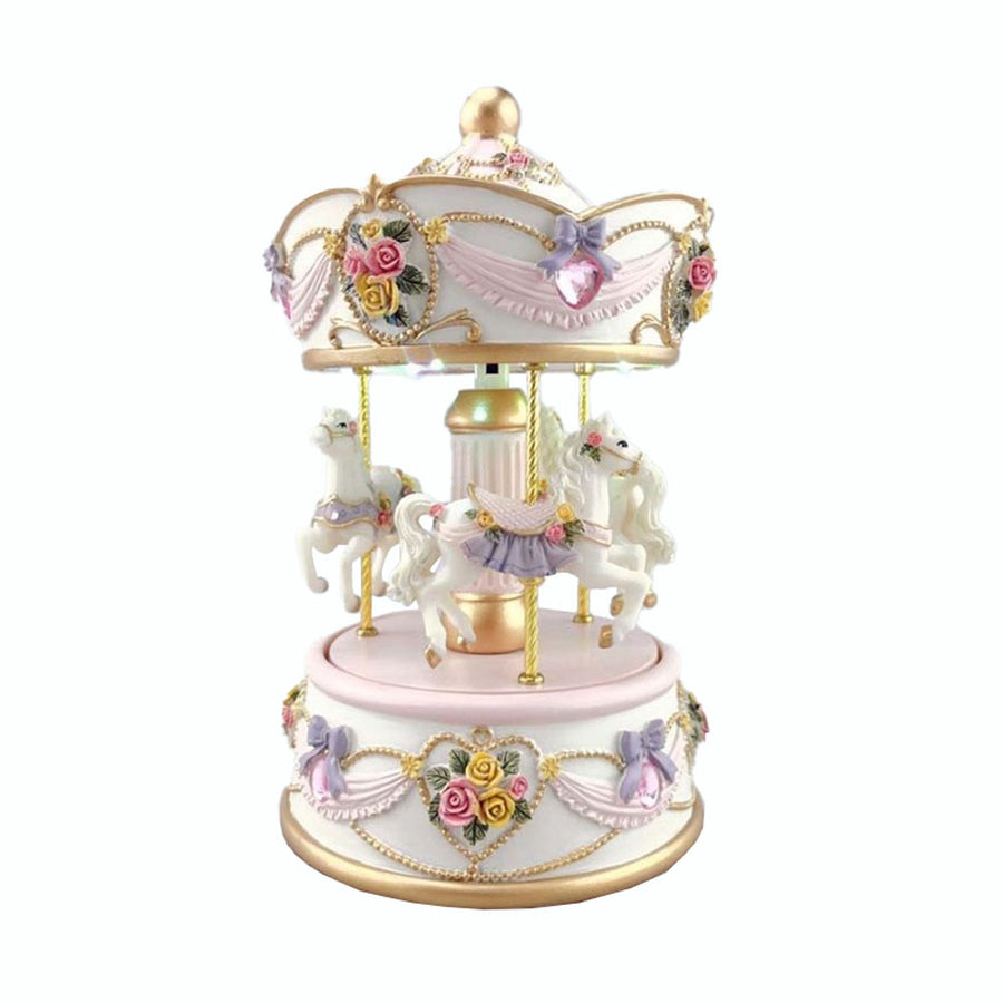 CARROSSEL BRANCO/ROSA 11x11x19CM