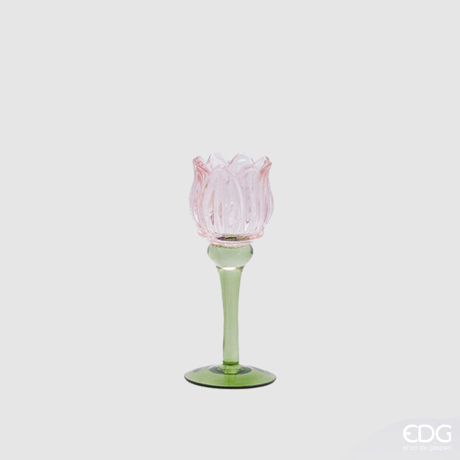 SUPORTE VELA TULIPA ROSA CLARO 19x8CM