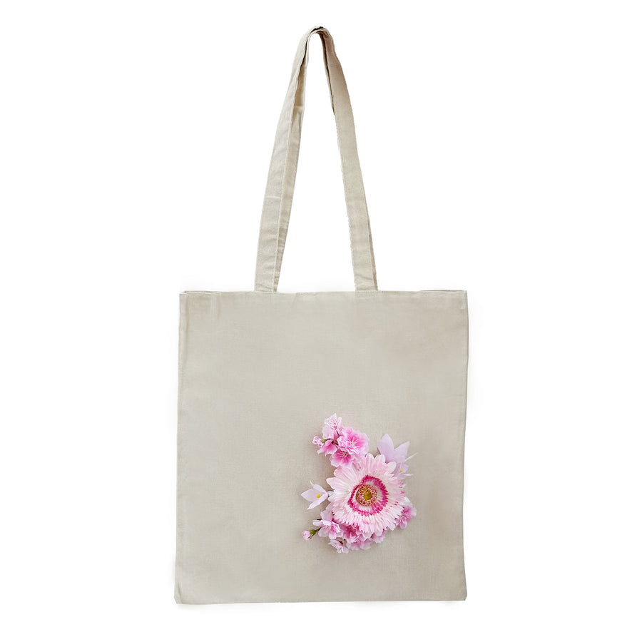 TOTE BAG COM FLORES ROSA 39x42CM