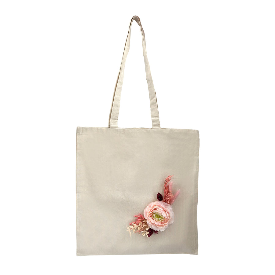 TOTE BAG COM FLORES SALMÃO 39x42CM